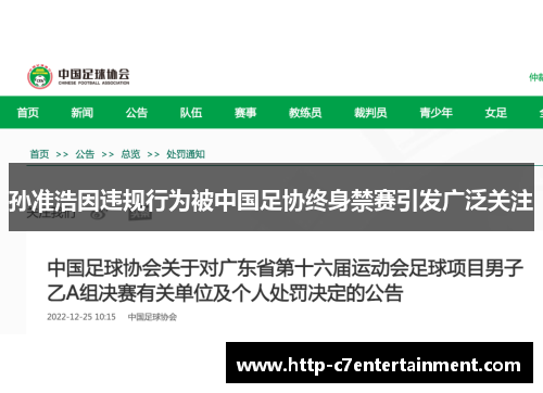 孙准浩因违规行为被中国足协终身禁赛引发广泛关注