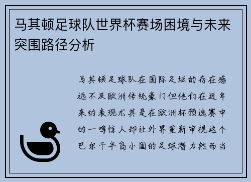 马其顿足球队世界杯赛场困境与未来突围路径分析 马其顿足球队世界杯赛场困境与未来突围路径分析